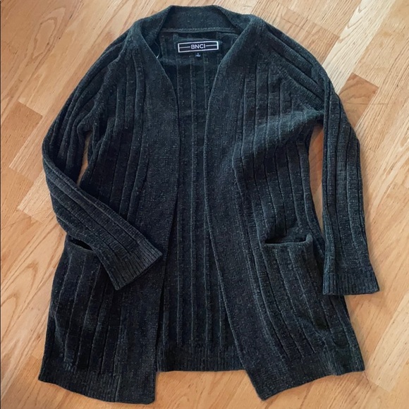 BNCI Sweaters - Green chenille open cardigan